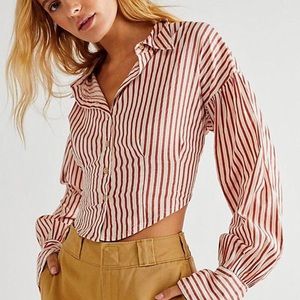 Free People Striped Crop Button Up